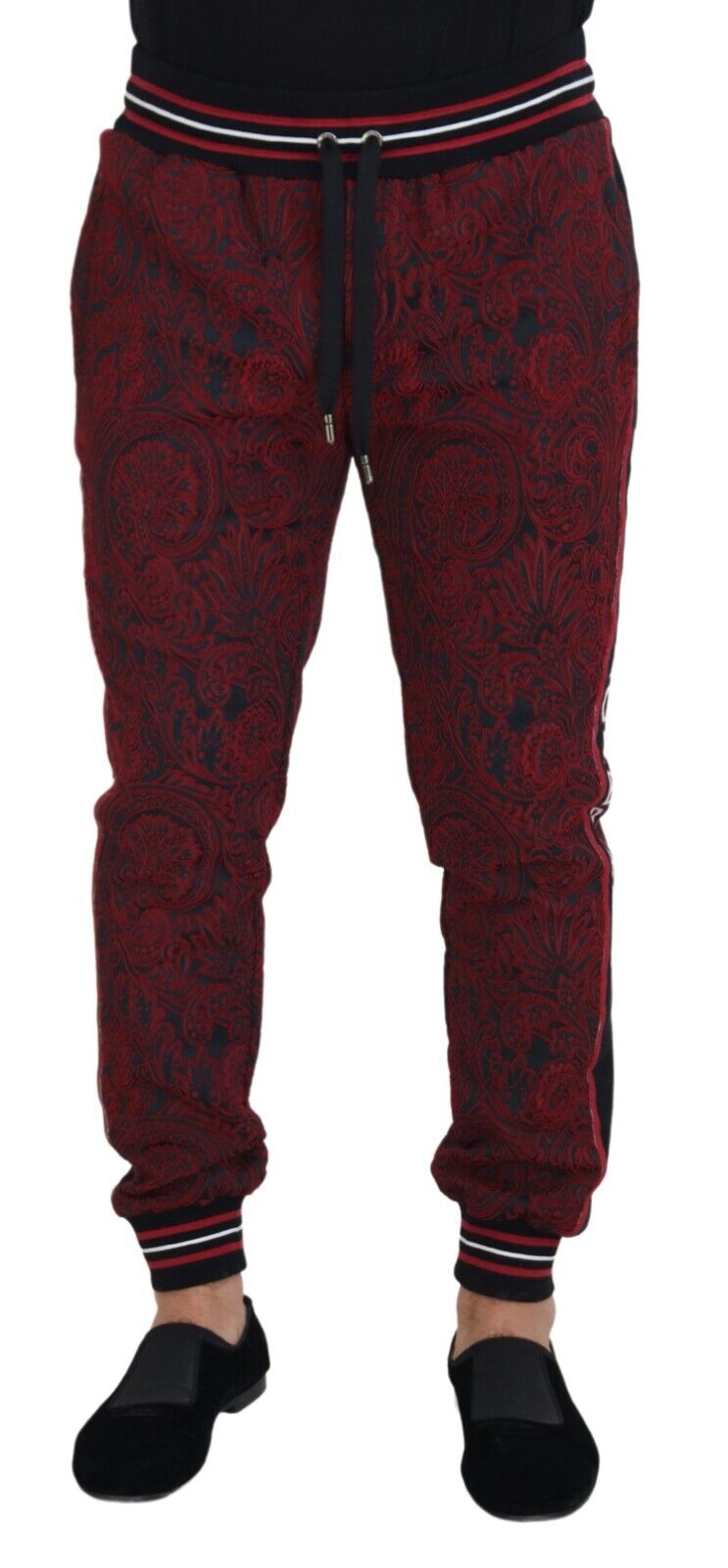 Dolce & Gabbana Red Wool Patterned Logo Print Trouser Pants