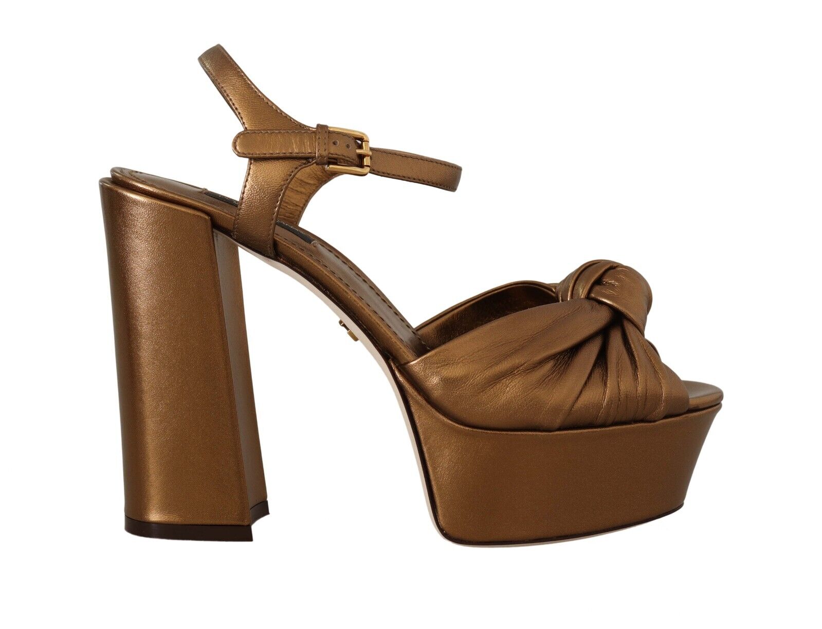 Dolce & Gabbana Bronze Leather Ankle Strap Platform Sandals Shoes