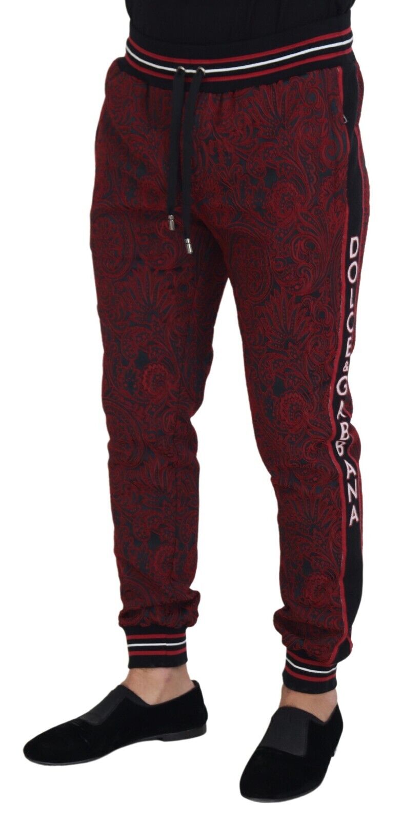 Dolce & Gabbana Red Wool Patterned Logo Print Trouser Pants