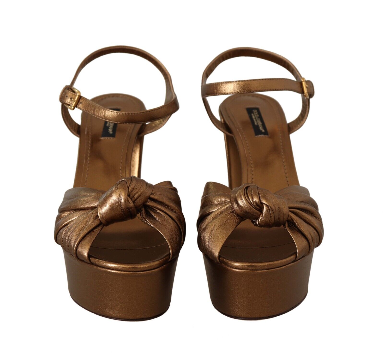 Dolce & Gabbana Bronze Leather Ankle Strap Platform Sandals Shoes