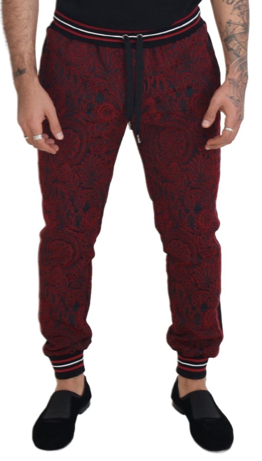 Dolce & Gabbana Red Wool Patterned Logo Print Trouser Pants