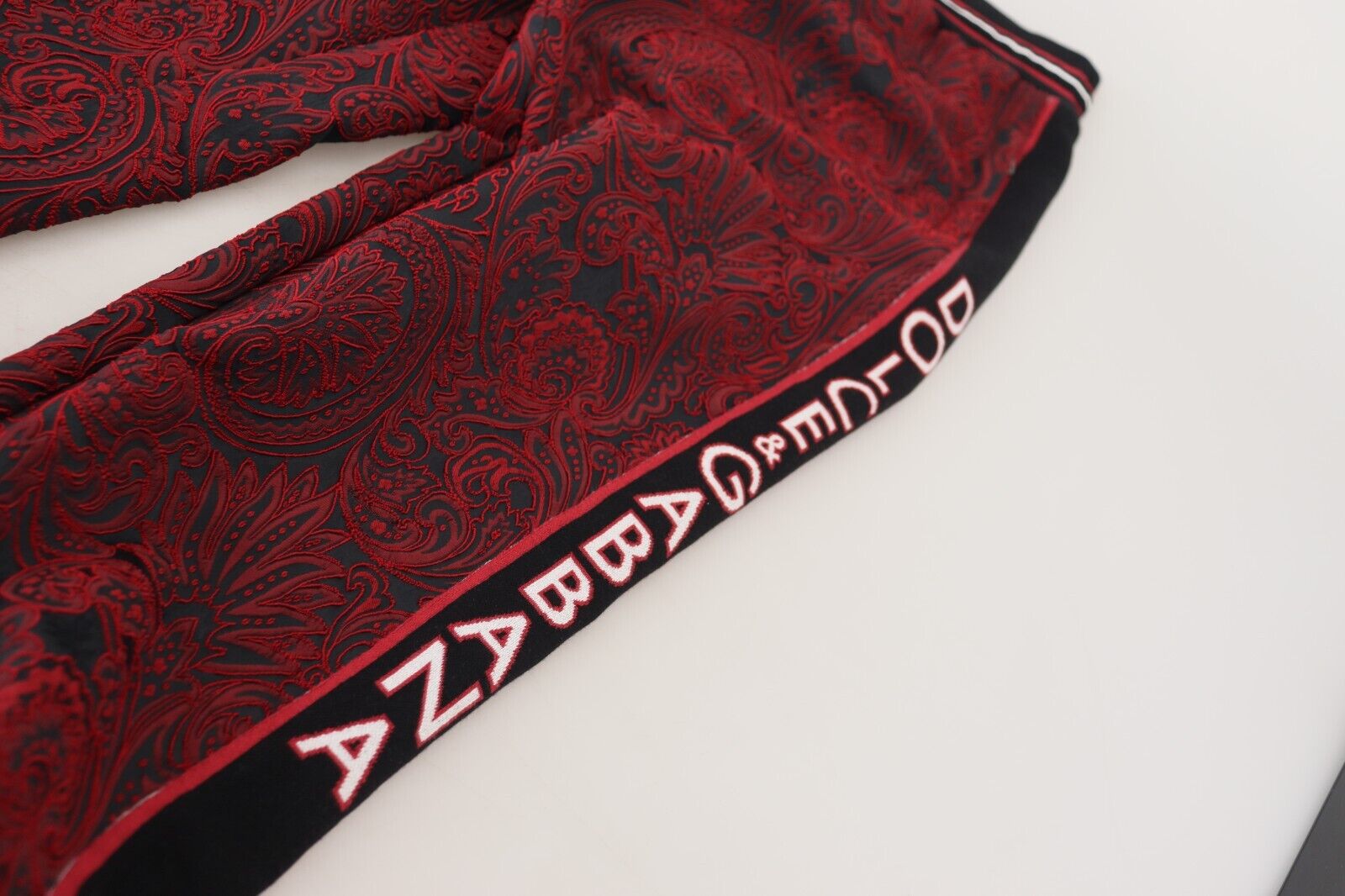 Dolce & Gabbana Red Wool Patterned Logo Print Trouser Pants