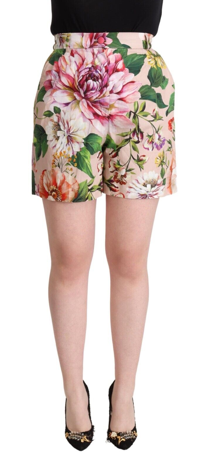 Dolce & Gabbana Pink Fiori Cotton Mid Waist Bermuda Shorts