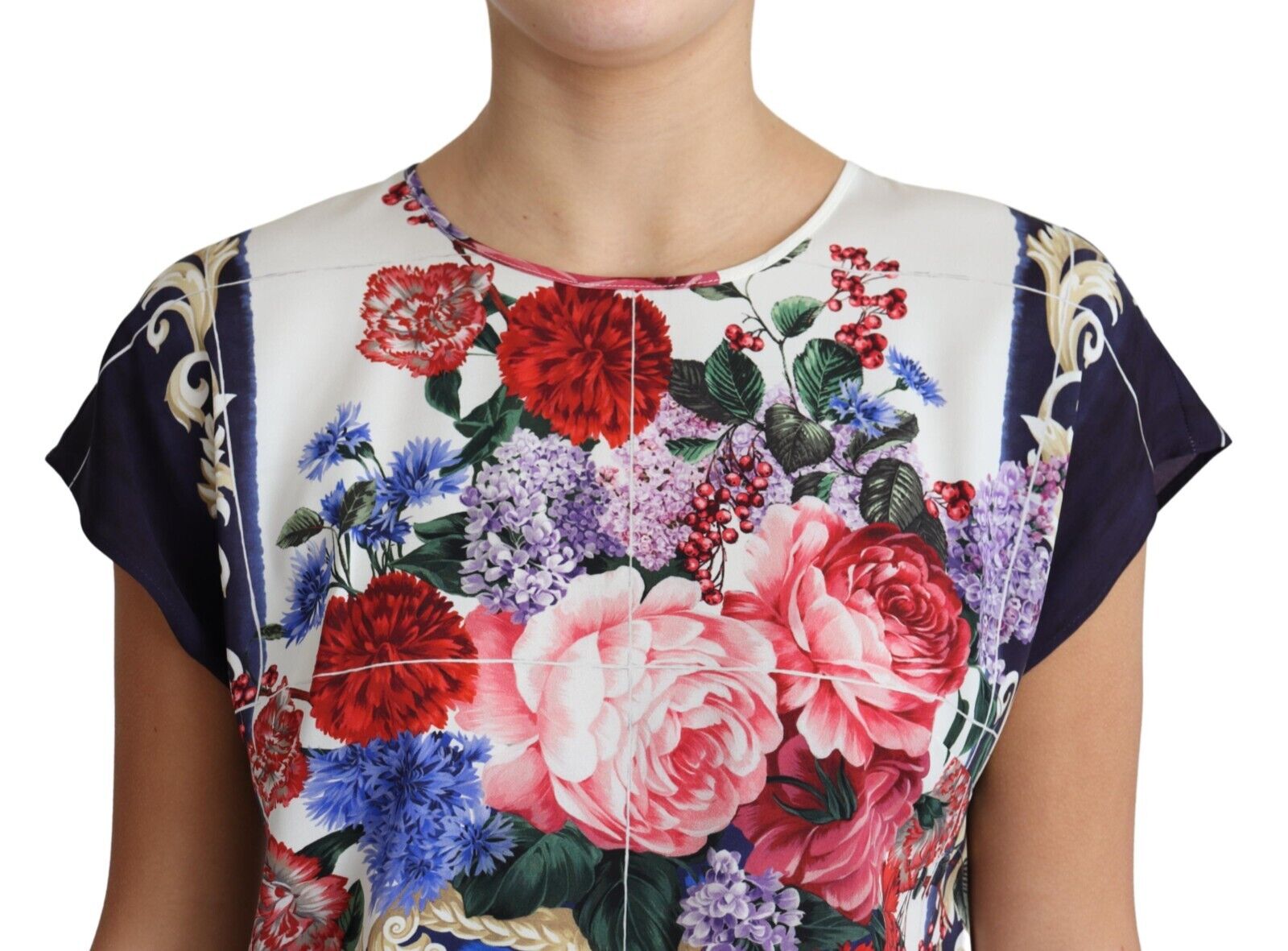 Dolce & Gabbana Multicolor Silk Flower Vase Short Sleeves Blouse Top