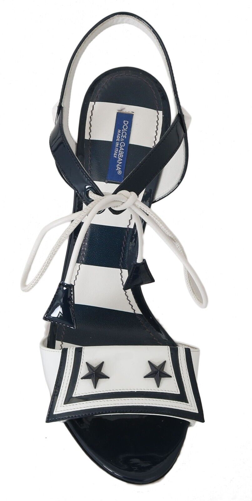 Dolce & Gabbana White Blue Stripes Leather Heels Sandals Shoes