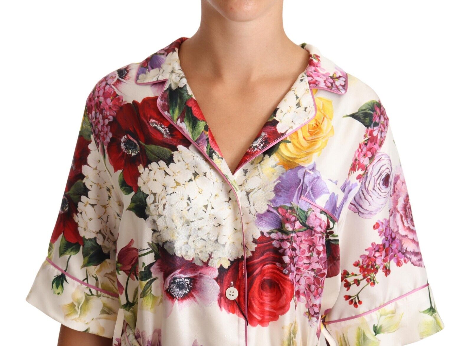 Dolce & Gabbana Multicolor Hydrangeas Print Pajama Shirt Blouse