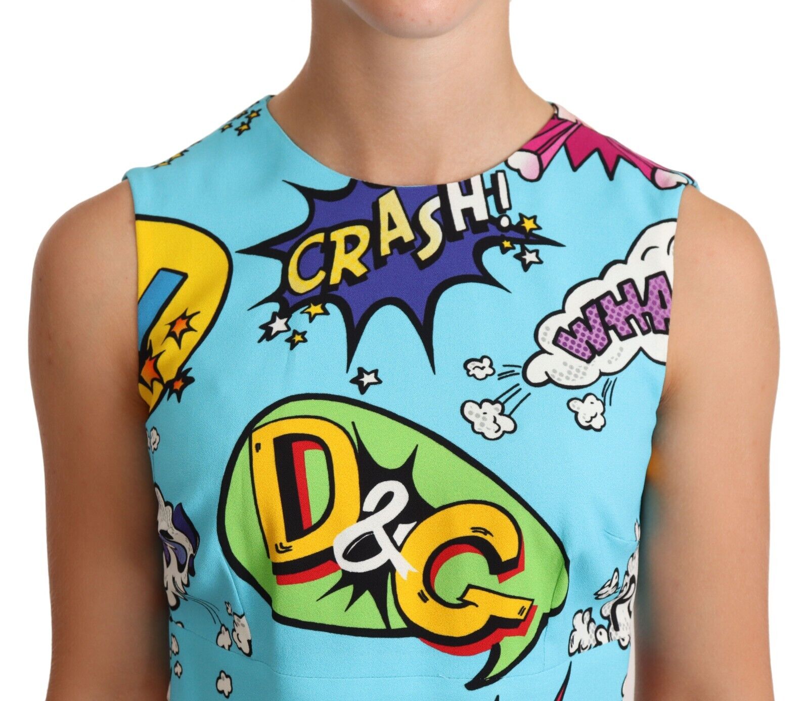 Dolce & Gabbana Blue Cartoon Cropped Tank Top Blouse