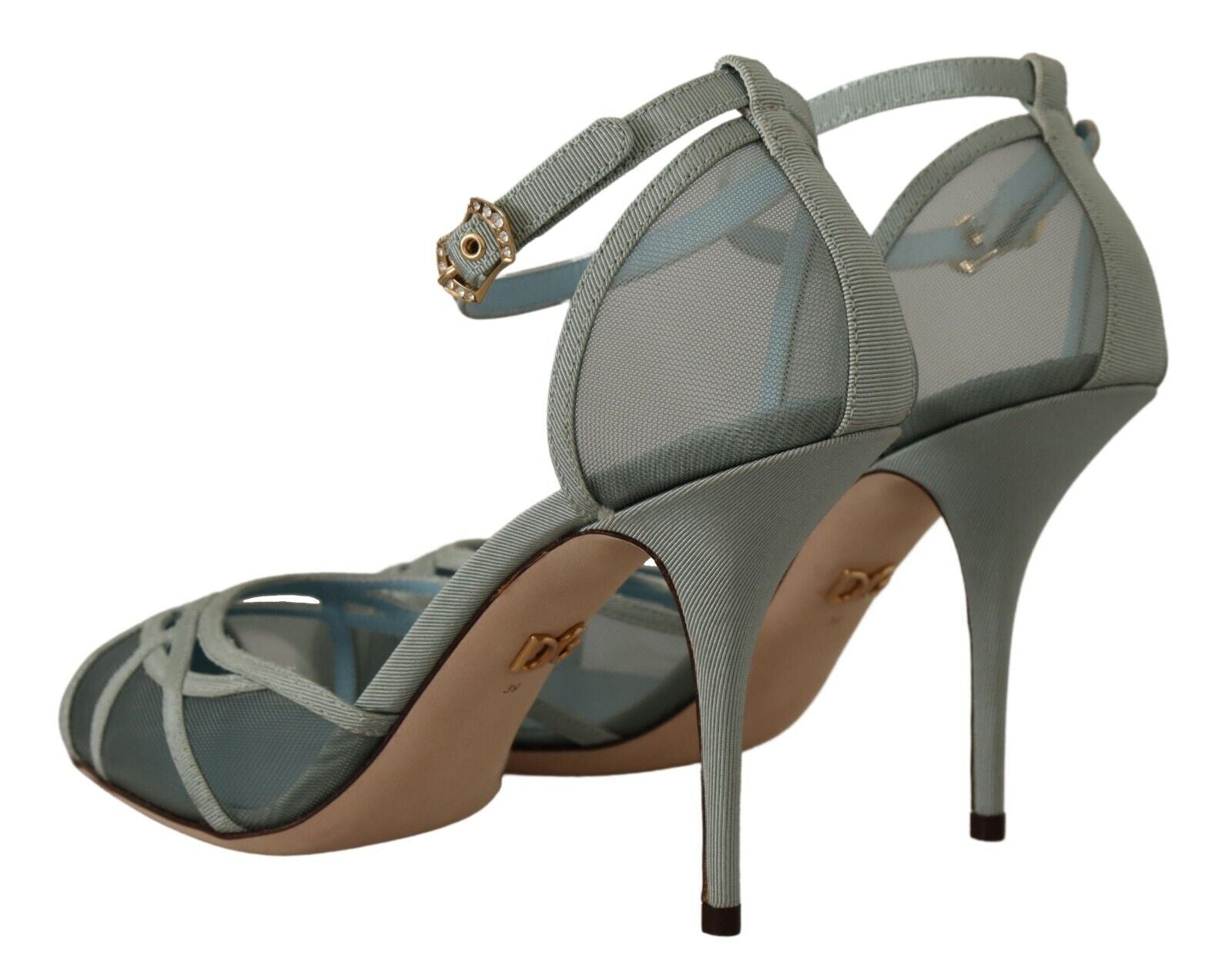 Dolce & Gabbana Blue Mesh Ankle Strap Heels Sandals Shoes