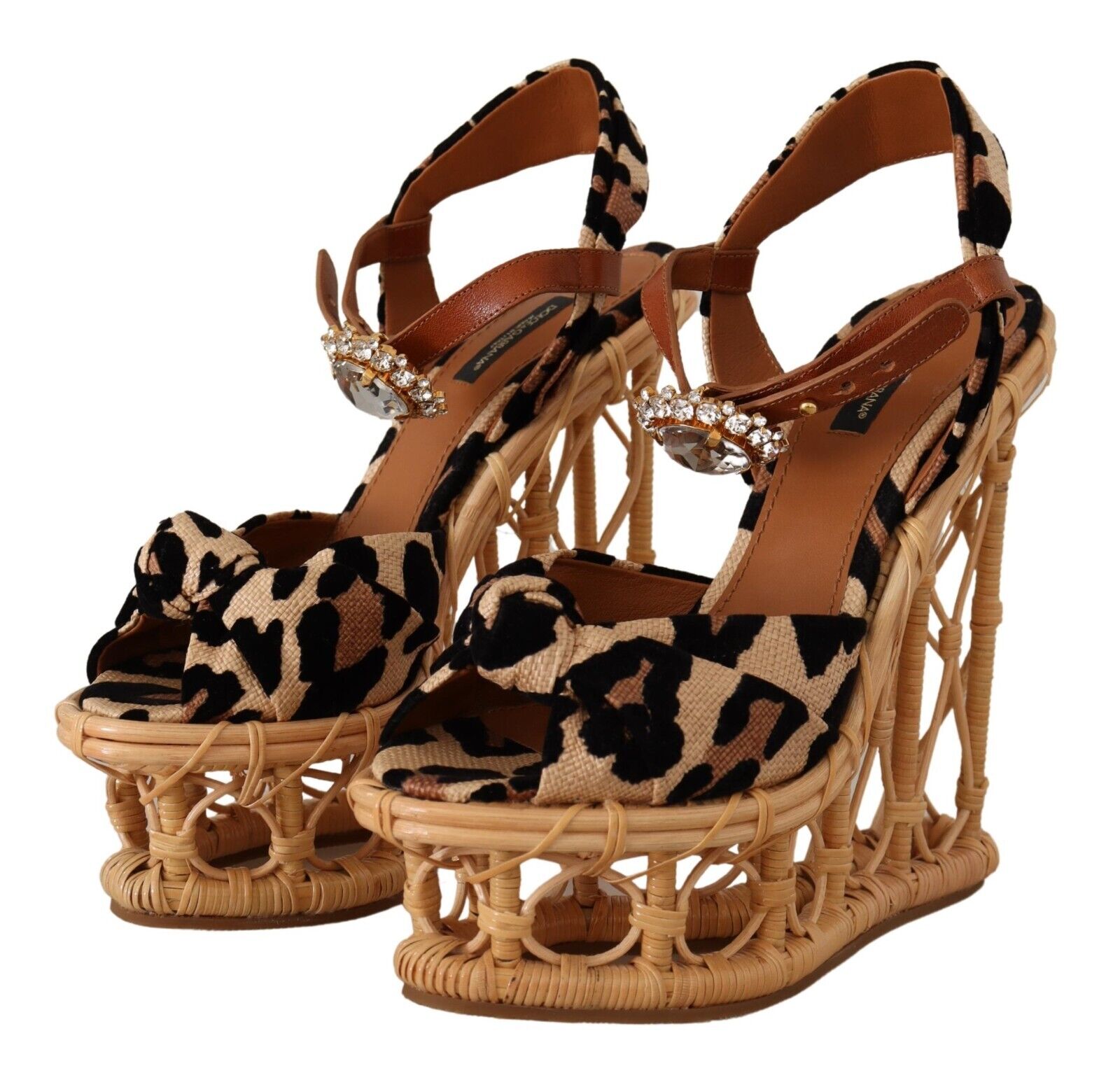 Dolce & Gabbana Multicolor Leopard Platform Heels Wedge Sandals Shoes