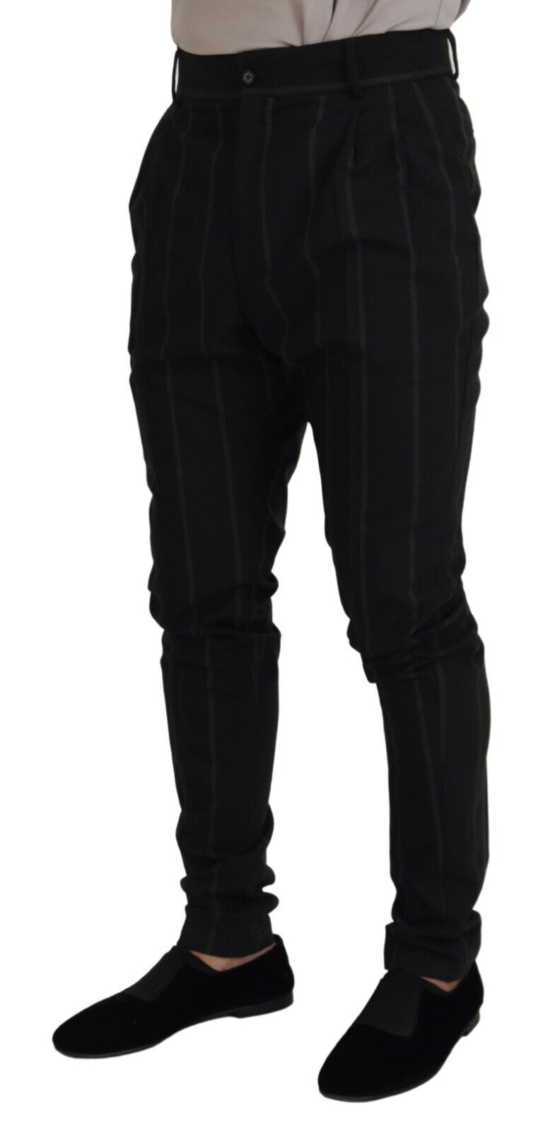 Dolce & Gabbana Black Striped Men Trousers Cotton Pants