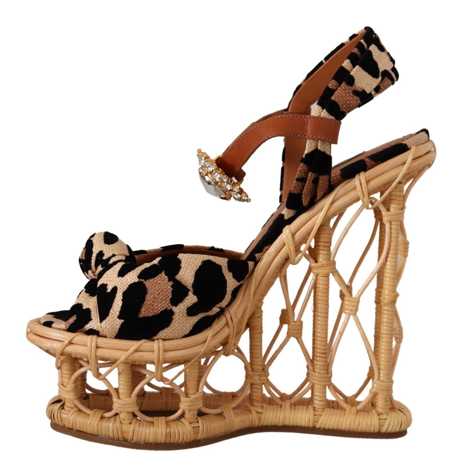 Dolce & Gabbana Multicolor Leopard Platform Heels Wedge Sandals Shoes