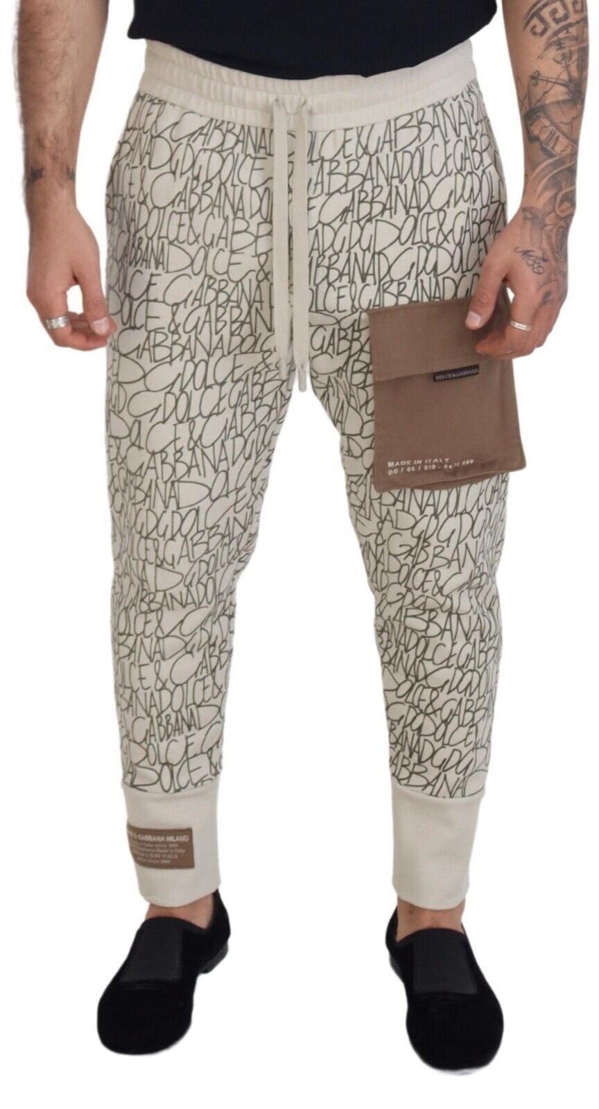 Dolce & Gabbana White DG Logo Pocket Print Men Trouser Pants