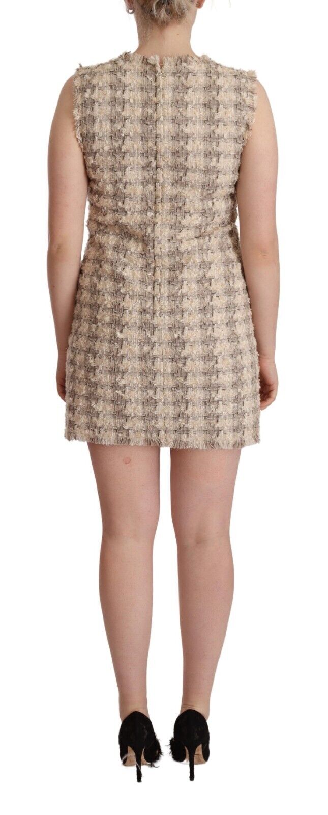 Dolce & Gabbana Beige Checkered Sleeveless Mini Shift Dress