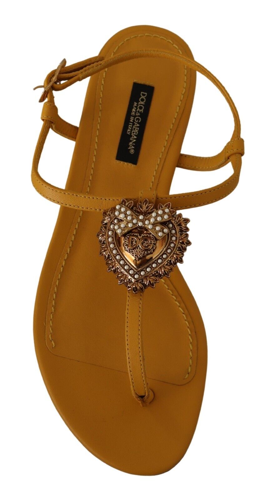 Dolce & Gabbana Mustard Leather Devotion Flats Sandals Shoes