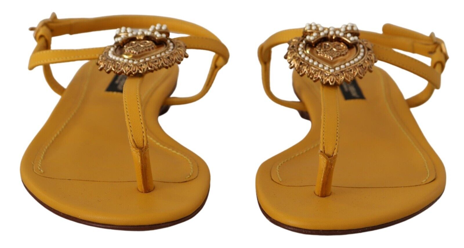 Dolce & Gabbana Mustard Leather Devotion Flats Sandals Shoes