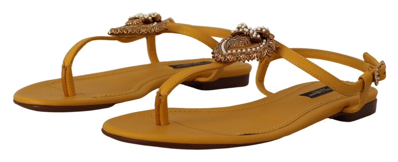 Dolce & Gabbana Mustard Leather Devotion Flats Sandals Shoes