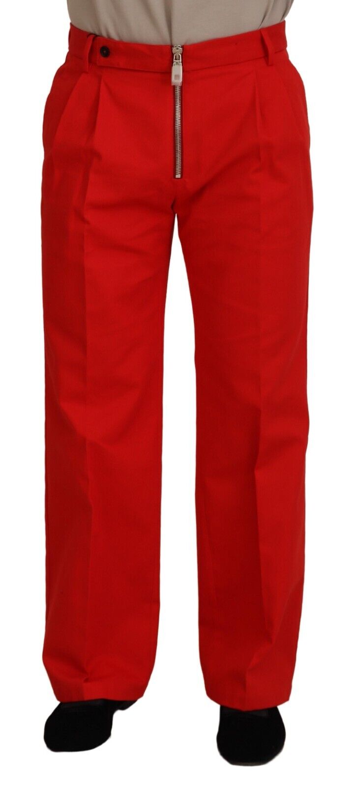 Dolce & Gabbana Red Straight Fit Men Trousers Cotton Pants