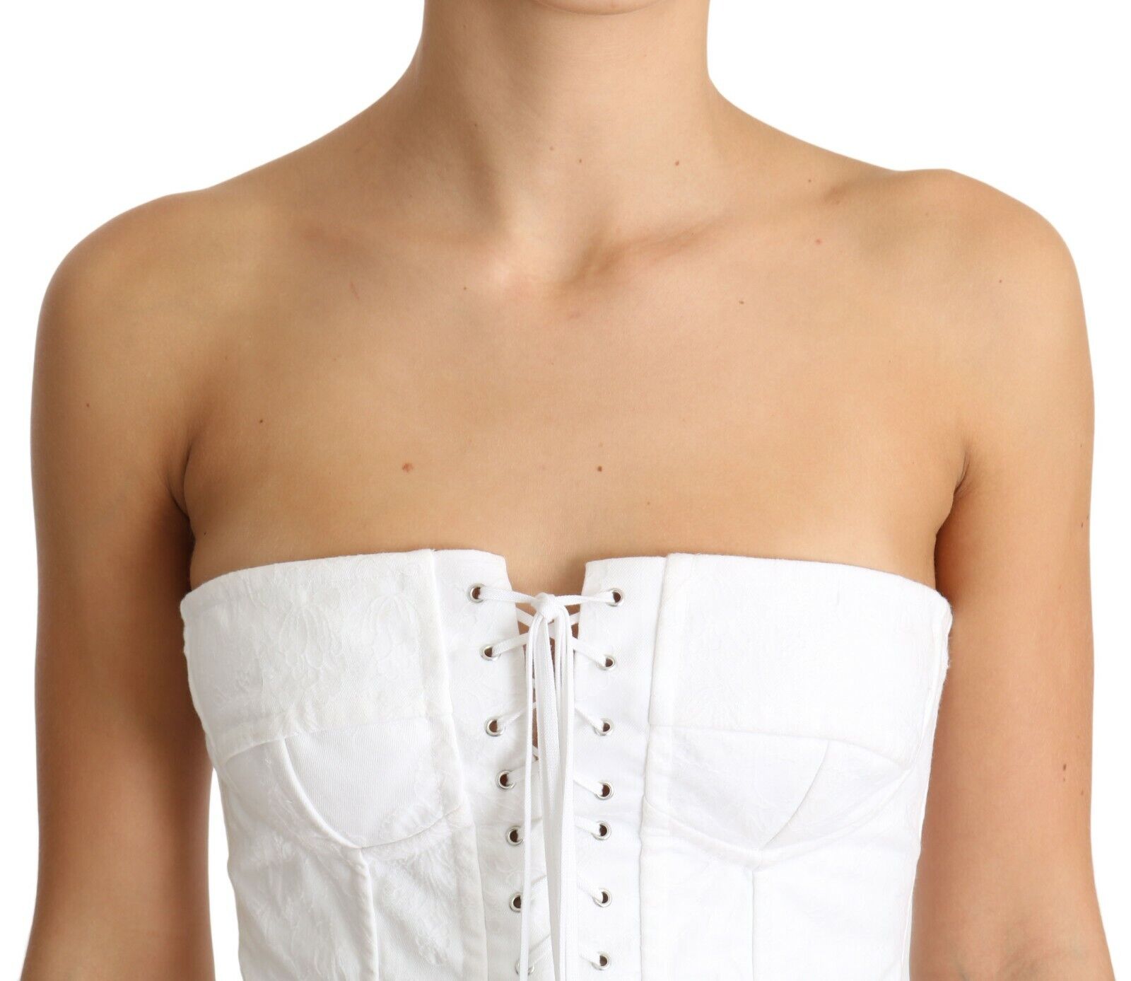 Dolce & Gabbana White PALERMO Bustier Cotton Top Corset