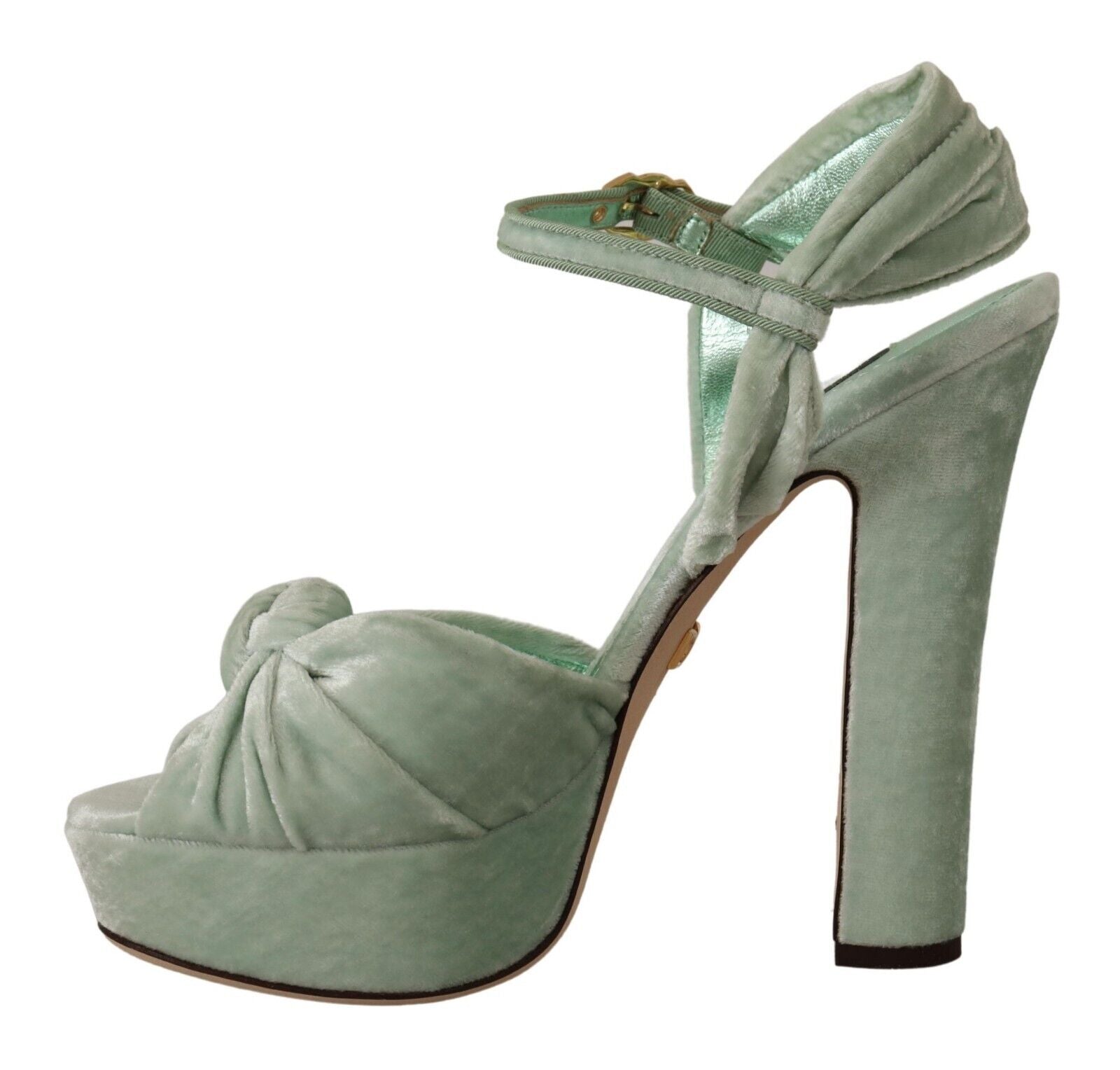 Dolce & Gabbana Green Velvet Ankle Strap Platform Sandals Shoes