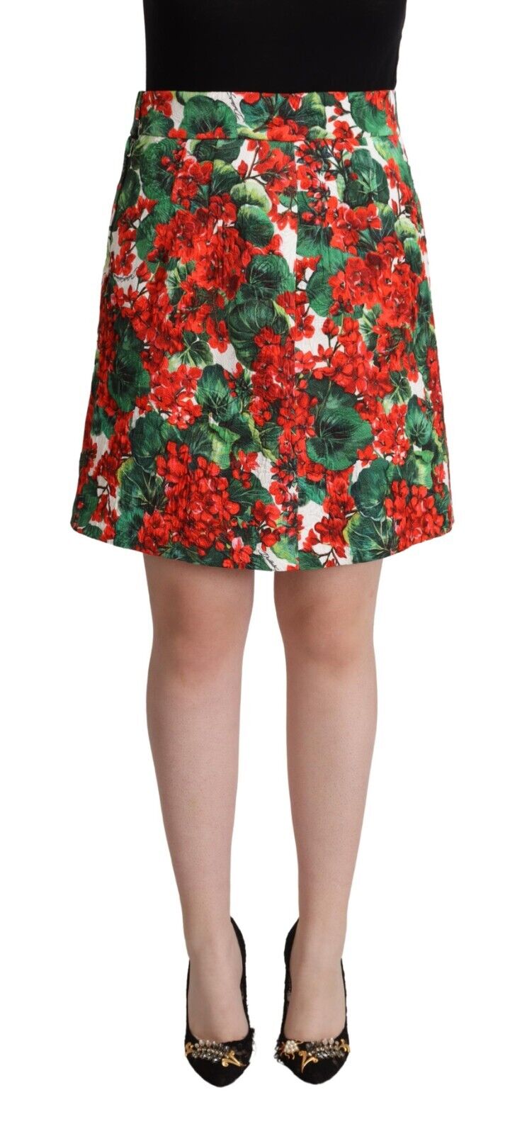 Dolce & Gabbana Multicolor Geranium Print Cotton A-line Skirt