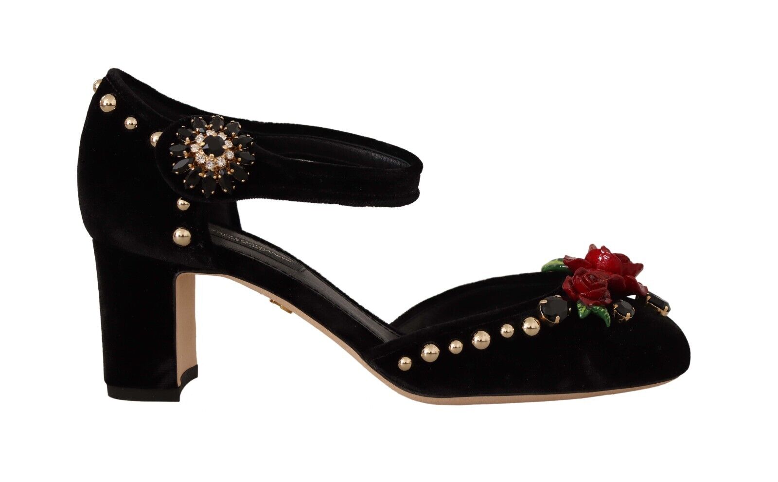 Dolce & Gabbana Black Embellished Ankle Strap Heels Sandals Shoes