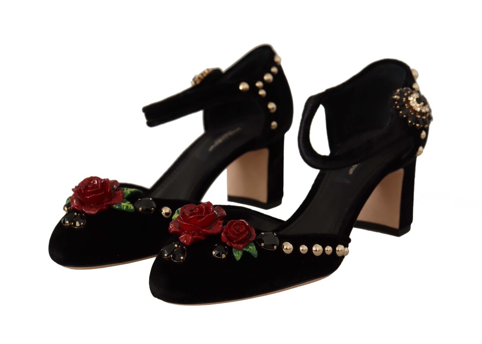 Dolce & Gabbana Black Embellished Ankle Strap Heels Sandals Shoes