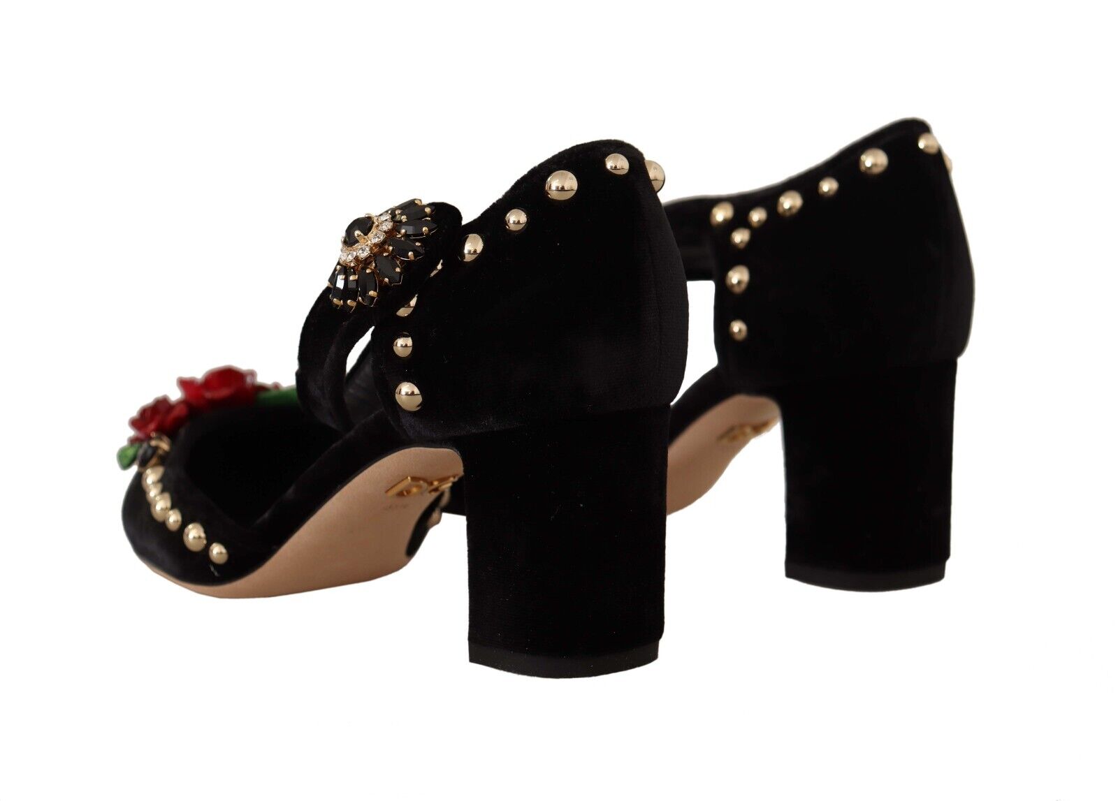 Dolce & Gabbana Black Embellished Ankle Strap Heels Sandals Shoes