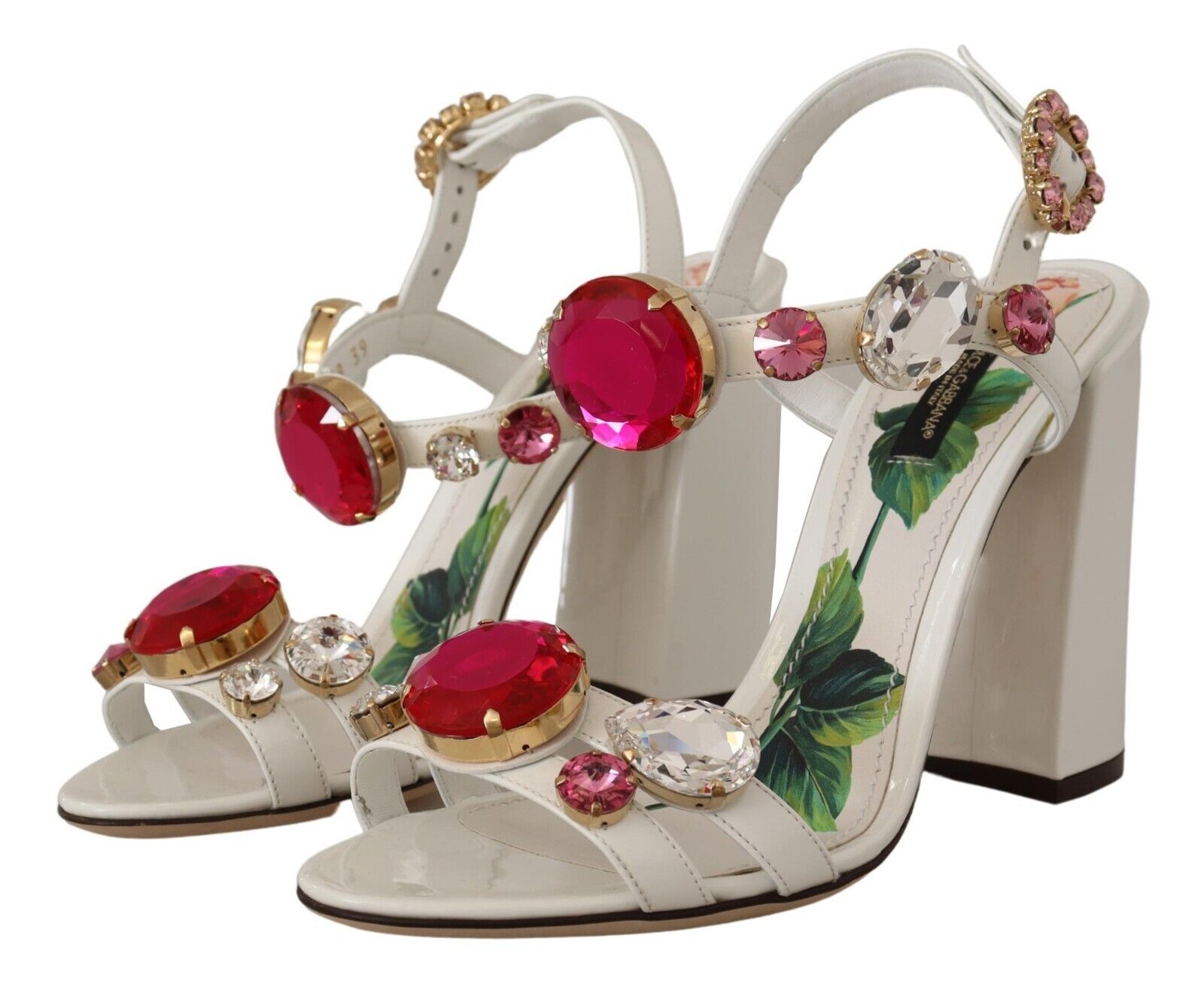 Dolce & Gabbana White Leather Crystal Keira Heels Sandals Shoes