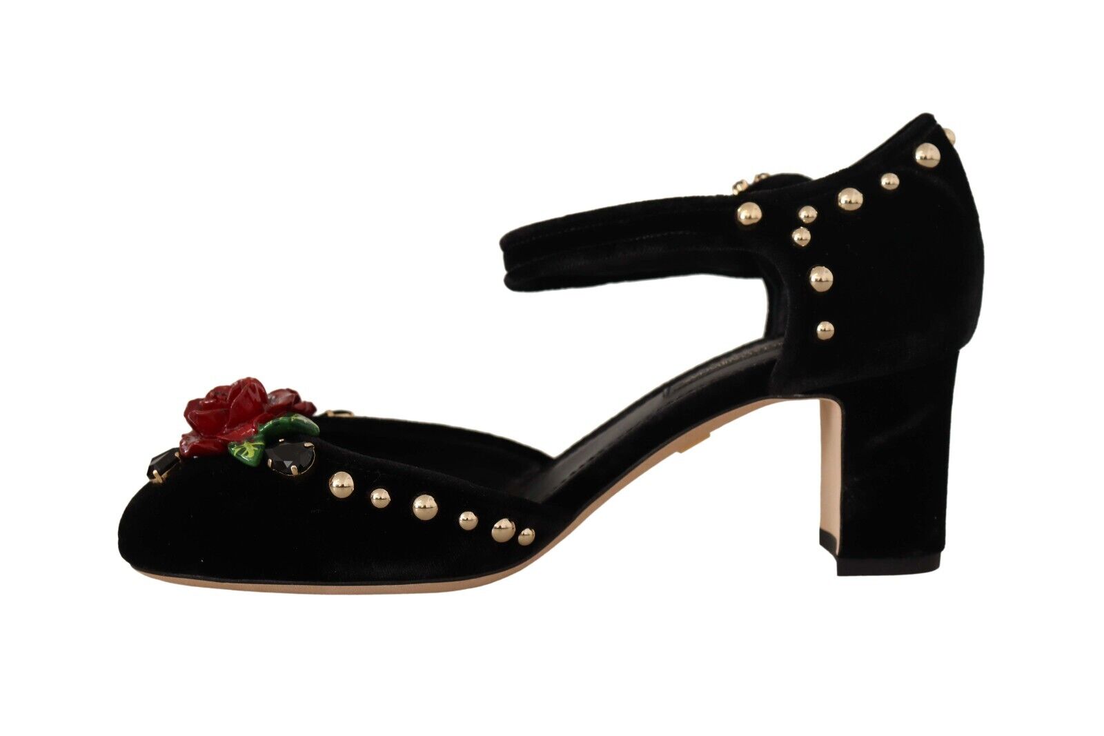 Dolce & Gabbana Black Embellished Ankle Strap Heels Sandals Shoes