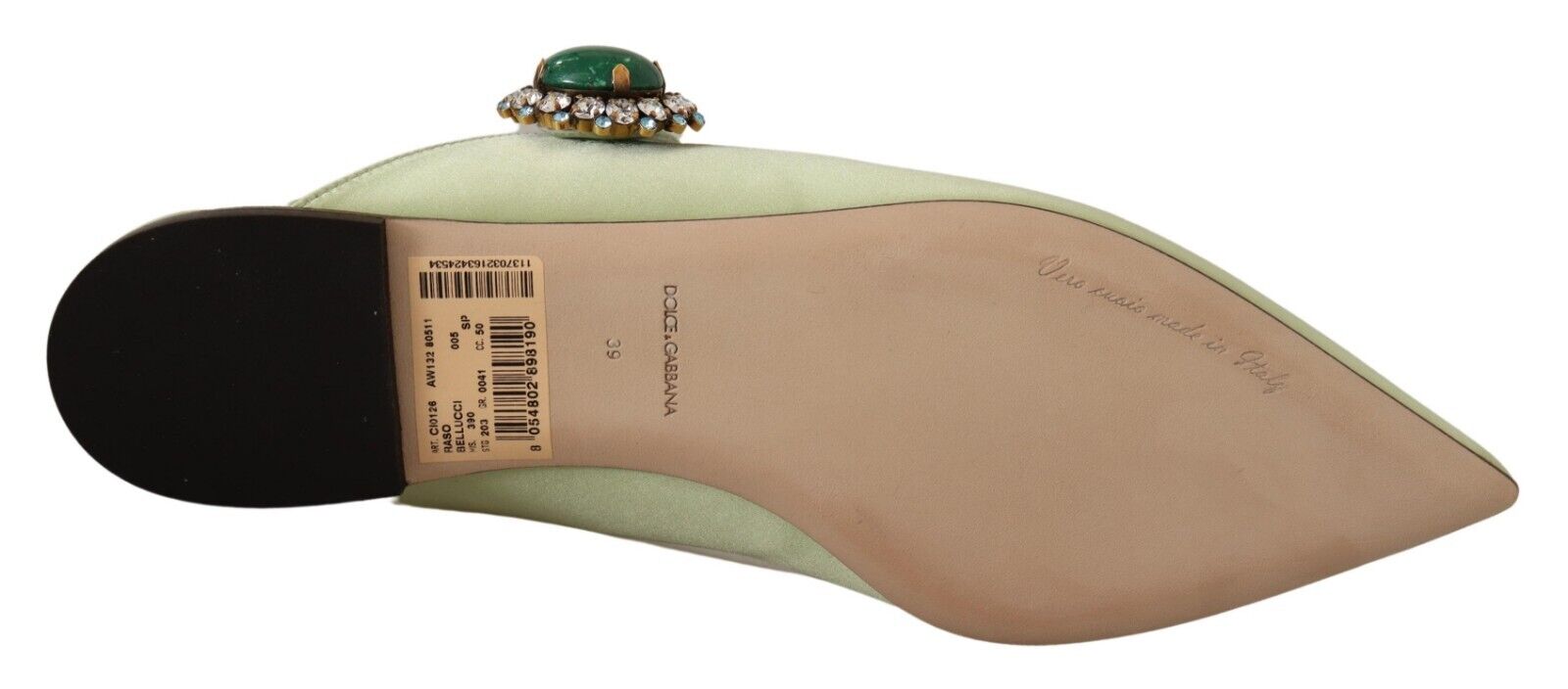 Dolce & Gabbana Green Leather Crystals Mule Slides Flats Shoes