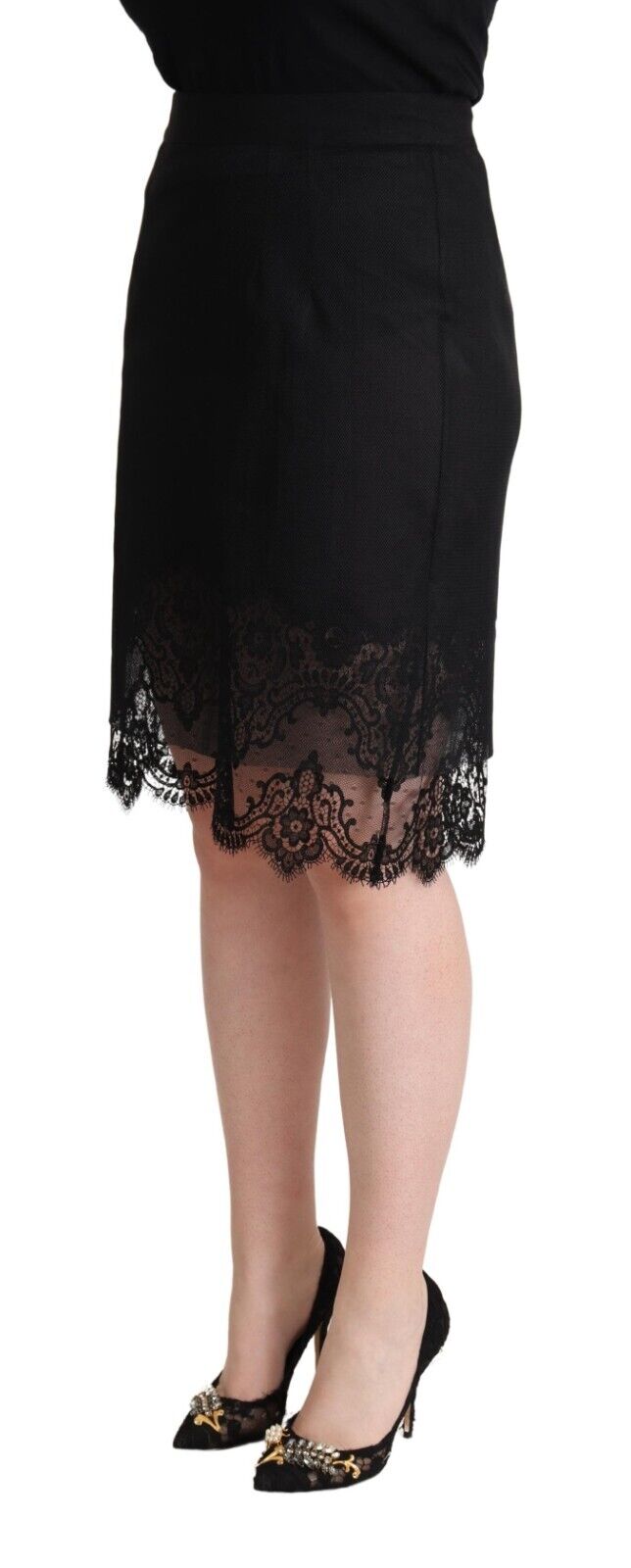 Dolce & Gabbana Black Floral Lace High Waist  Pencil Cut Skirt