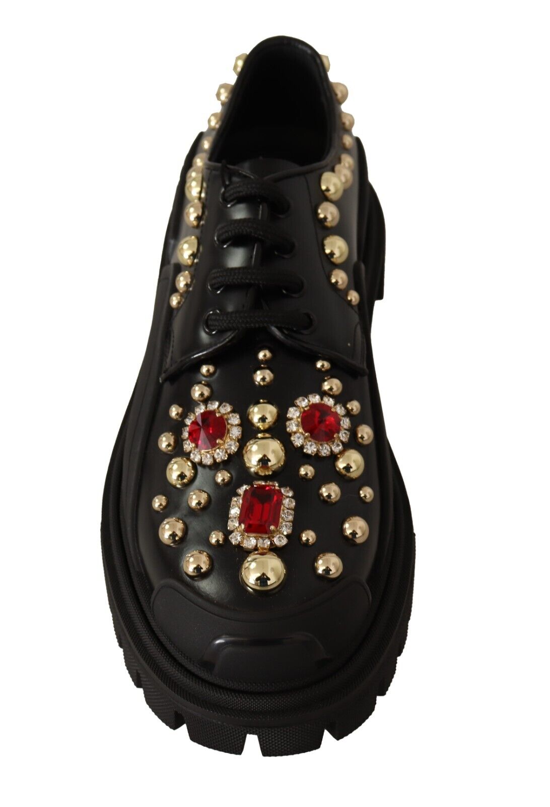 Dolce & Gabbana Black Leather Crystals Studs Formal Derby Shoes