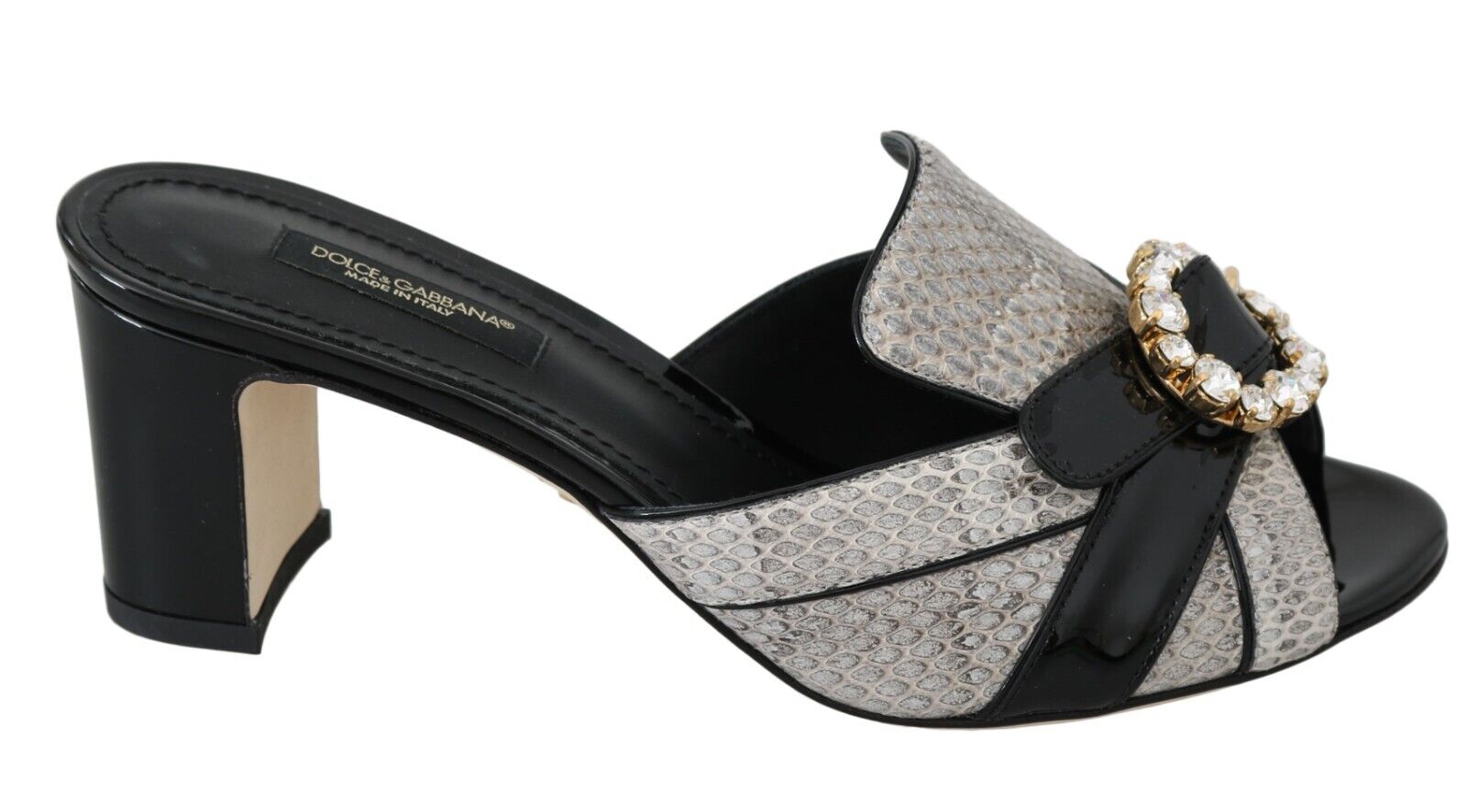 Dolce & Gabbana Black Gray Exotic Leather Crystals Sandals Shoes