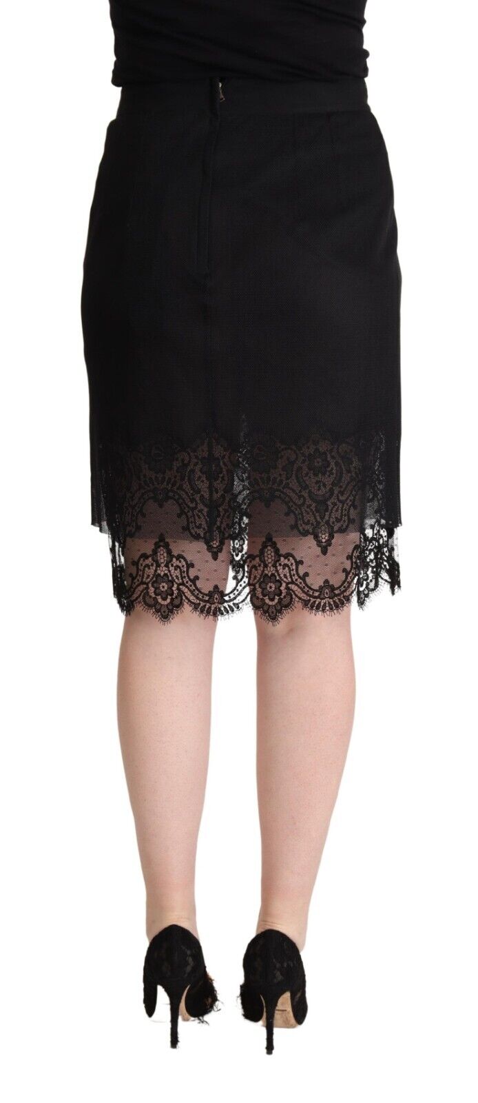 Dolce & Gabbana Black Floral Lace High Waist  Pencil Cut Skirt