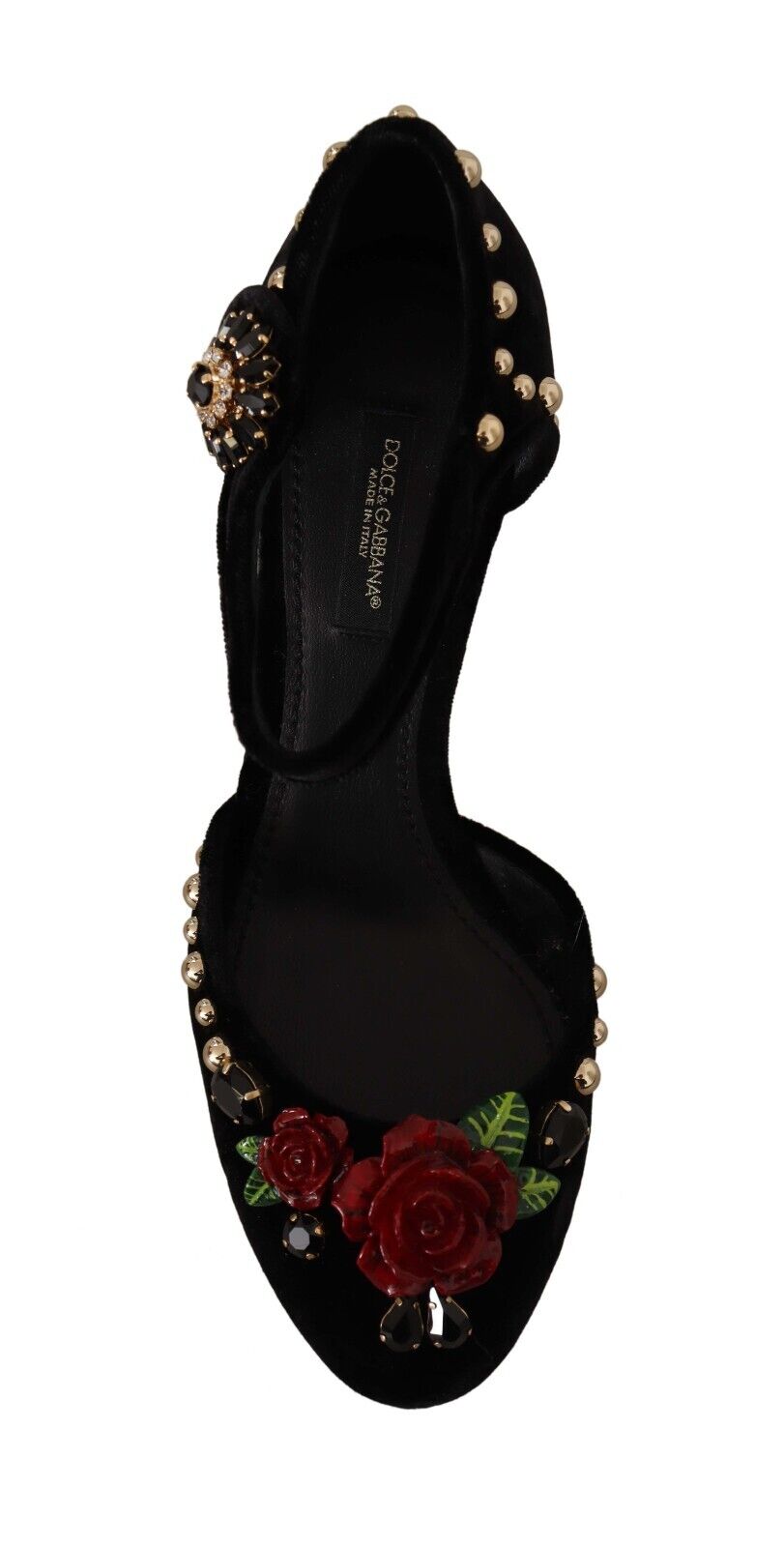 Dolce & Gabbana Black Embellished Ankle Strap Heels Sandals Shoes