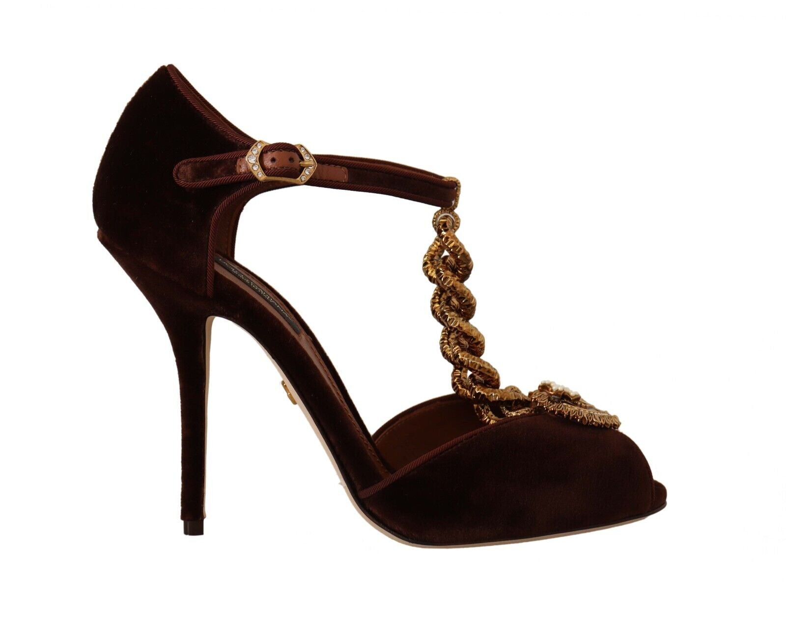 Dolce & Gabbana Maroon Velvet Devotion Heart Heels Sandals Shoes