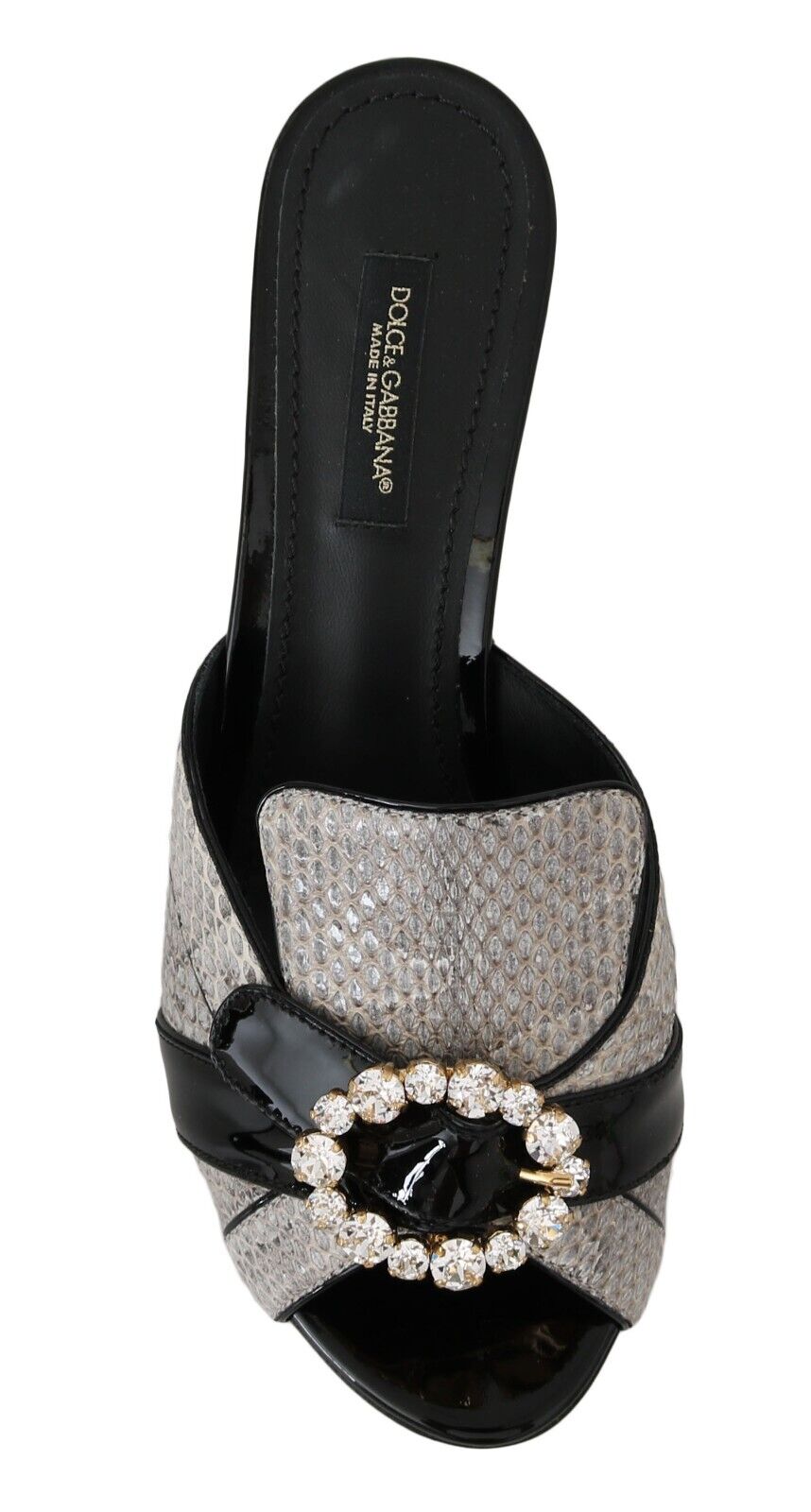 Dolce & Gabbana Black Gray Exotic Leather Crystals Sandals Shoes