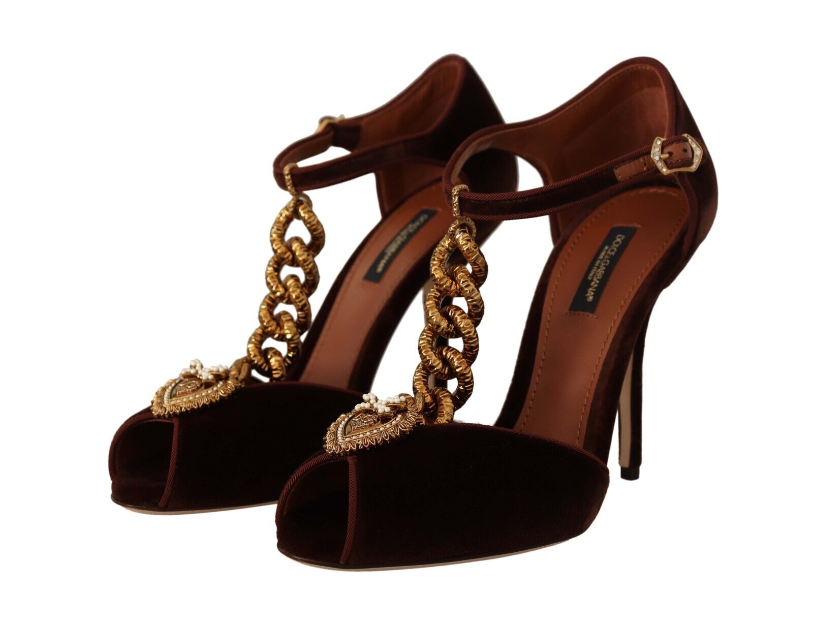 Dolce & Gabbana Maroon Velvet Devotion Heart Heels Sandals Shoes