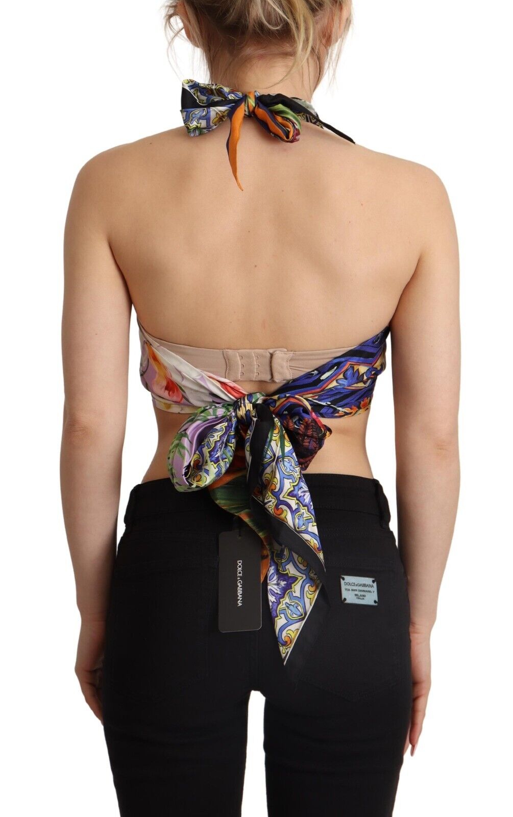 Dolce & Gabbana Multicolor Foulard Silk Halter Cropped Top