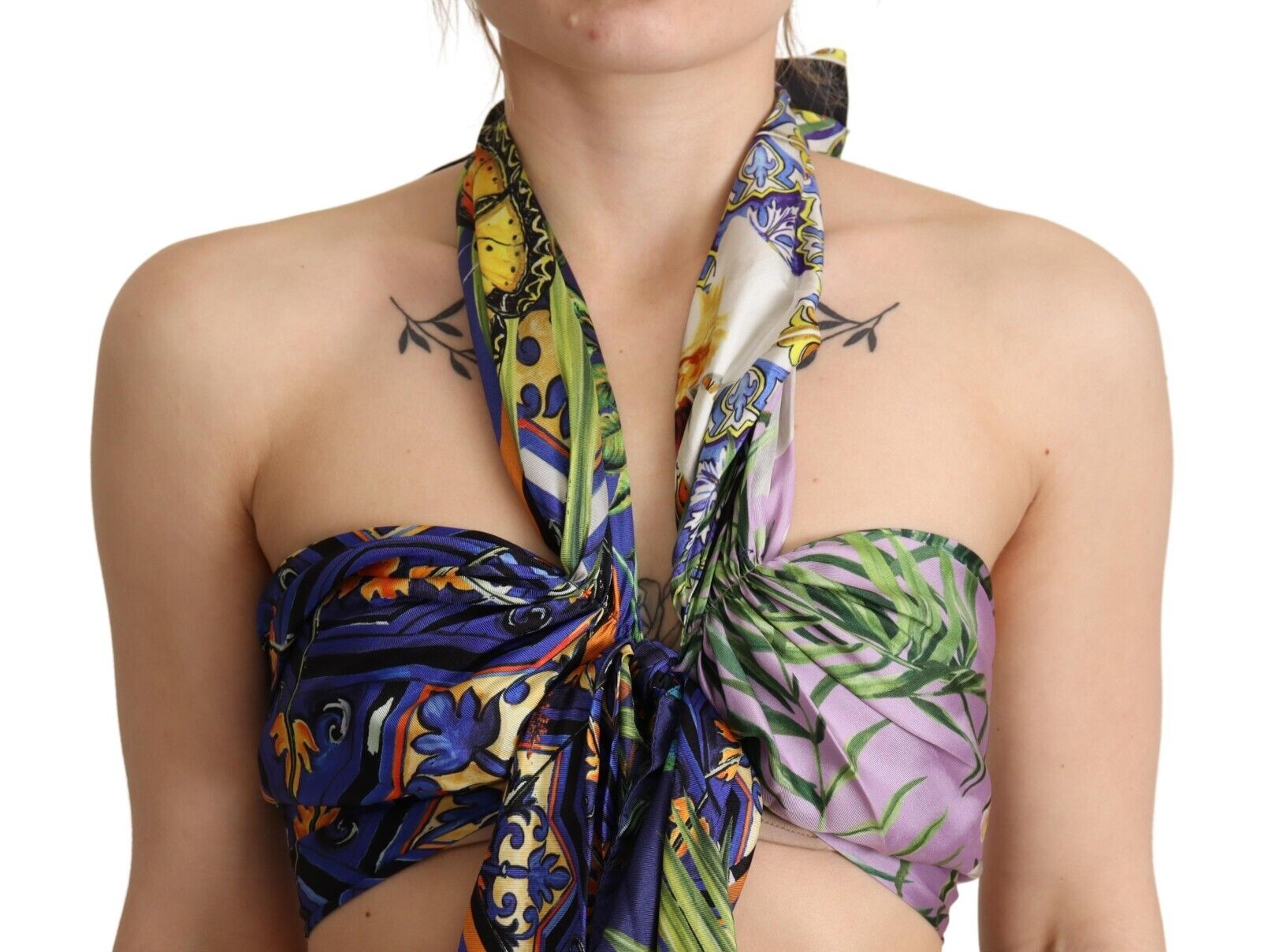 Dolce & Gabbana Multicolor Foulard Silk Halter Cropped Top