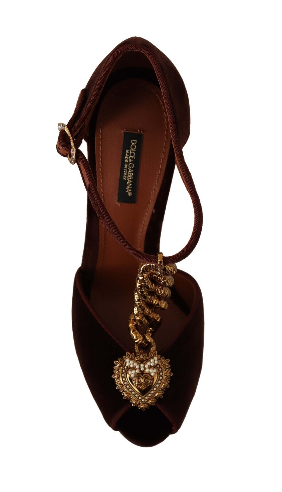 Dolce & Gabbana Maroon Velvet Devotion Heart Heels Sandals Shoes