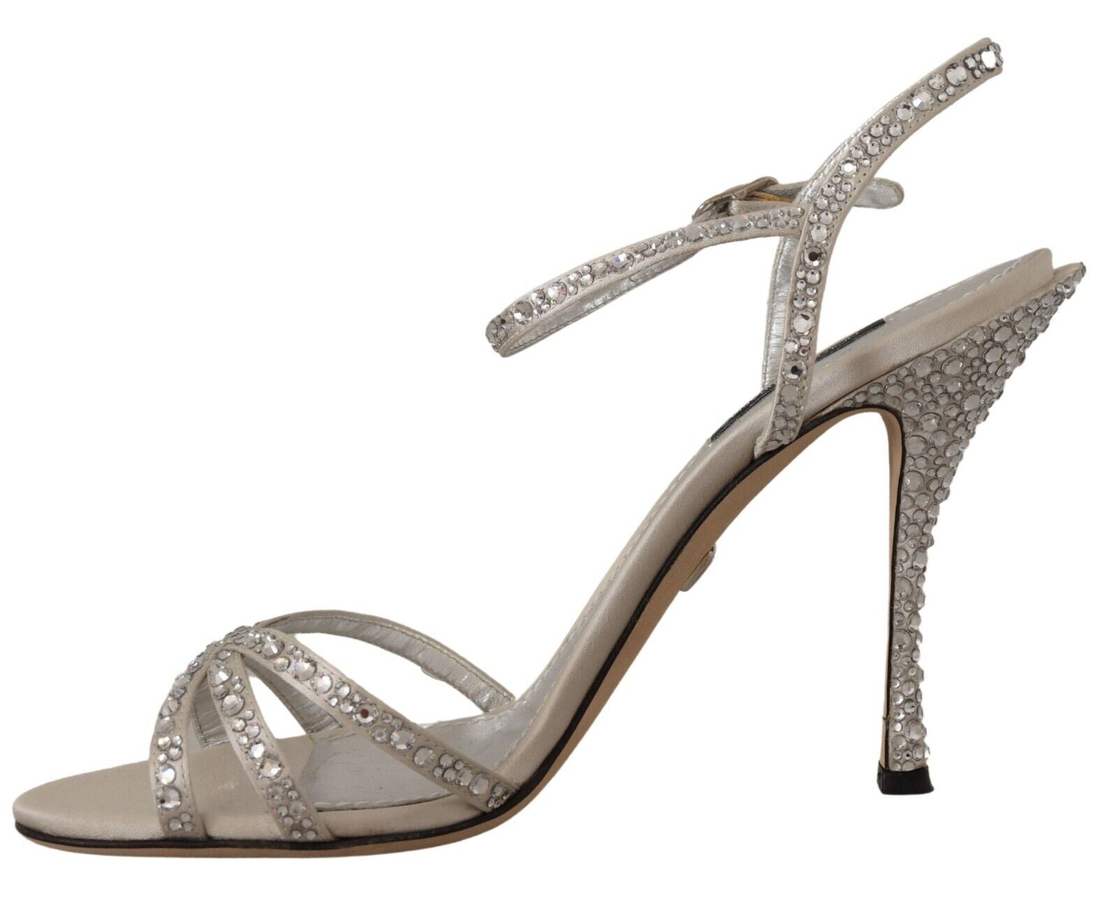 Dolce & Gabbana Silver Crystal Covered Ankle Strap Sandals Shoes