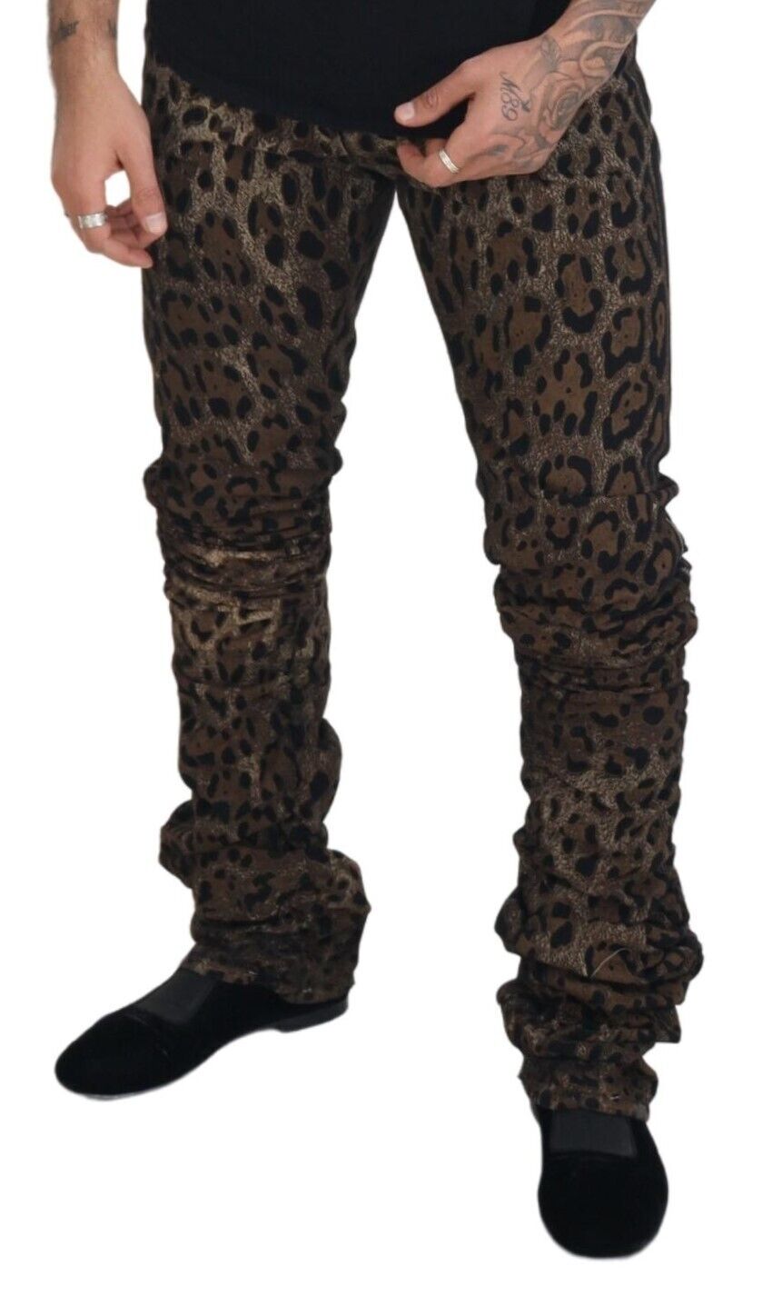 Dolce & Gabbana Multicolor Leopard Print Men Denim Cotton Jeans