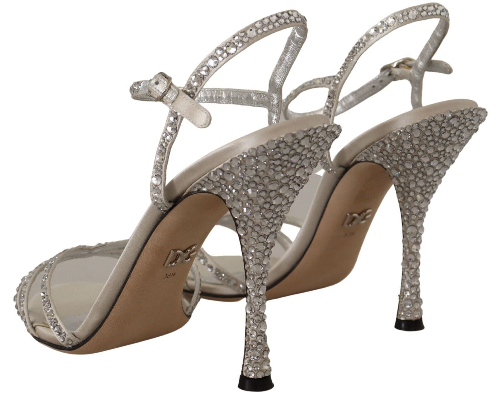 Dolce & Gabbana Silver Crystal Covered Ankle Strap Sandals Shoes