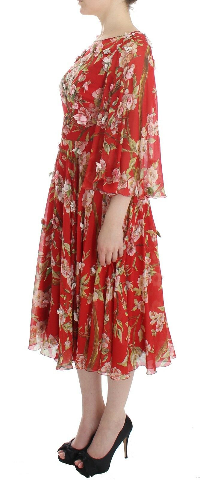 Dolce & Gabbana Red Floral Print Silk Maxi Runway Dress