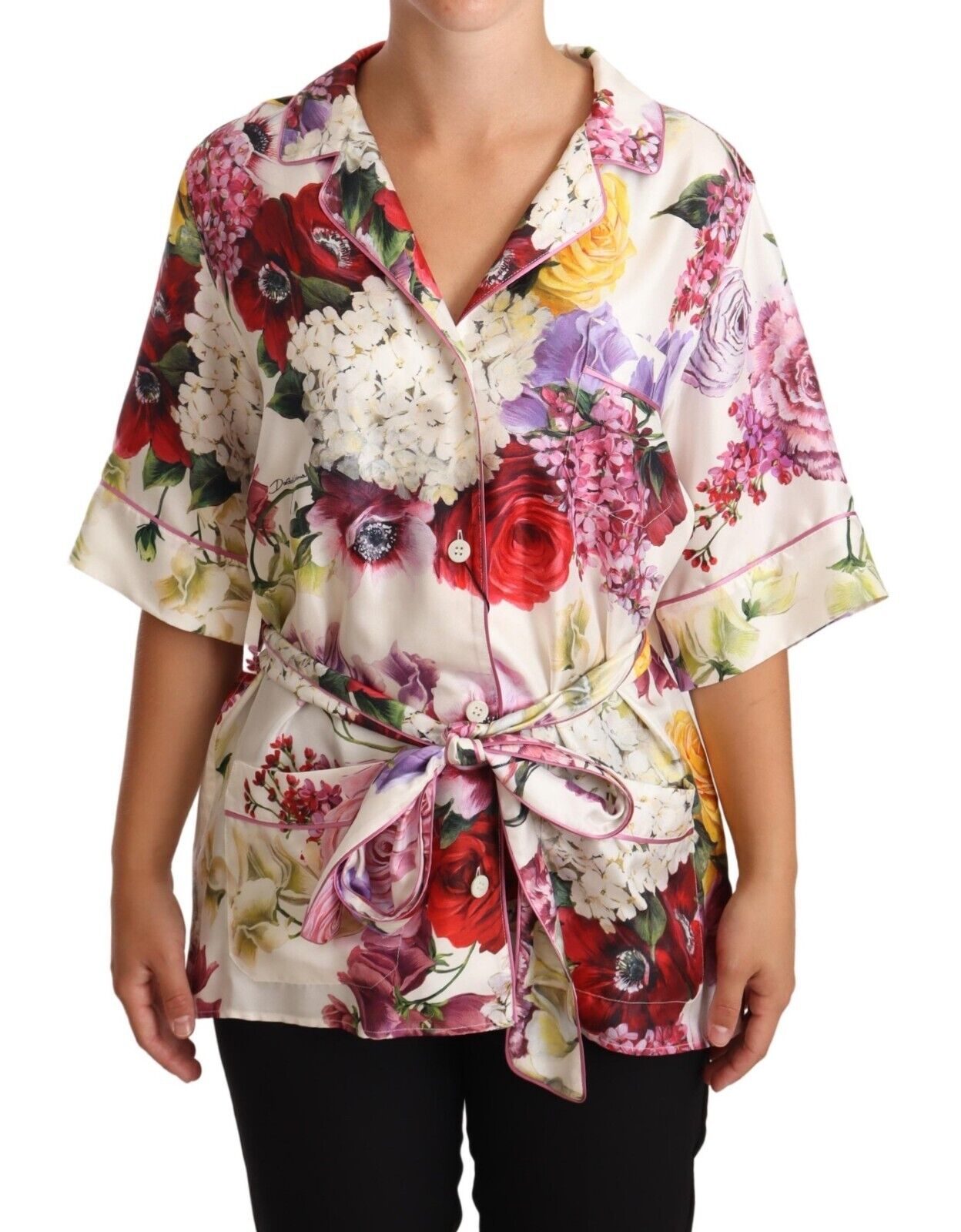 Dolce & Gabbana Multicolor Hydrangeas Print Pajama Shirt Blouse