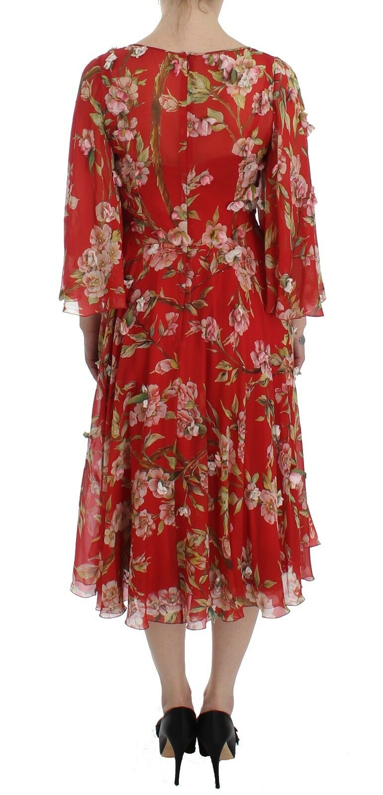 Dolce & Gabbana Red Floral Print Silk Maxi Runway Dress