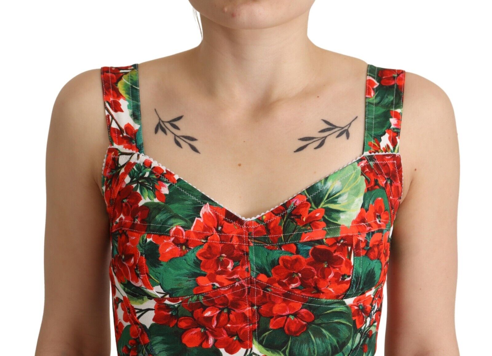 Dolce & Gabbana Red Geranium Print Viscose Sweetheart Cropped Top