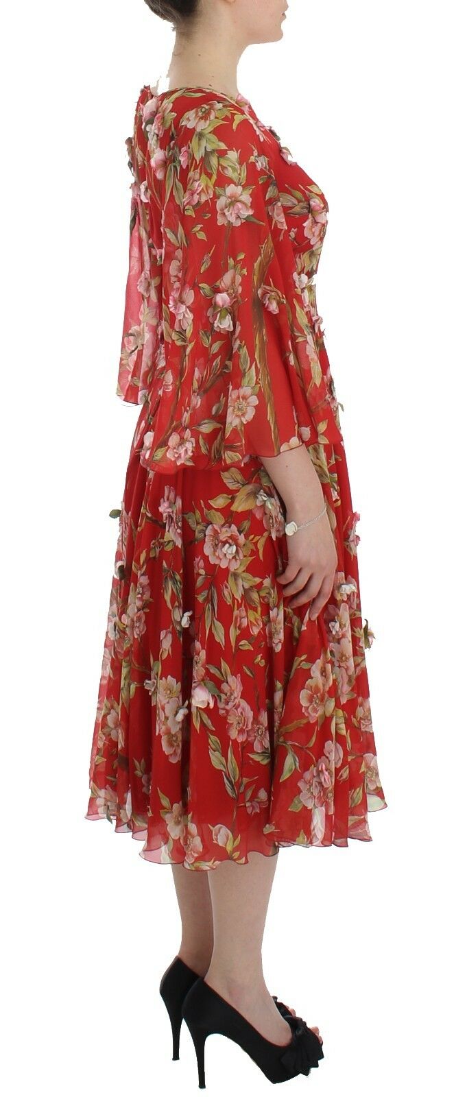 Dolce & Gabbana Red Floral Print Silk Maxi Runway Dress