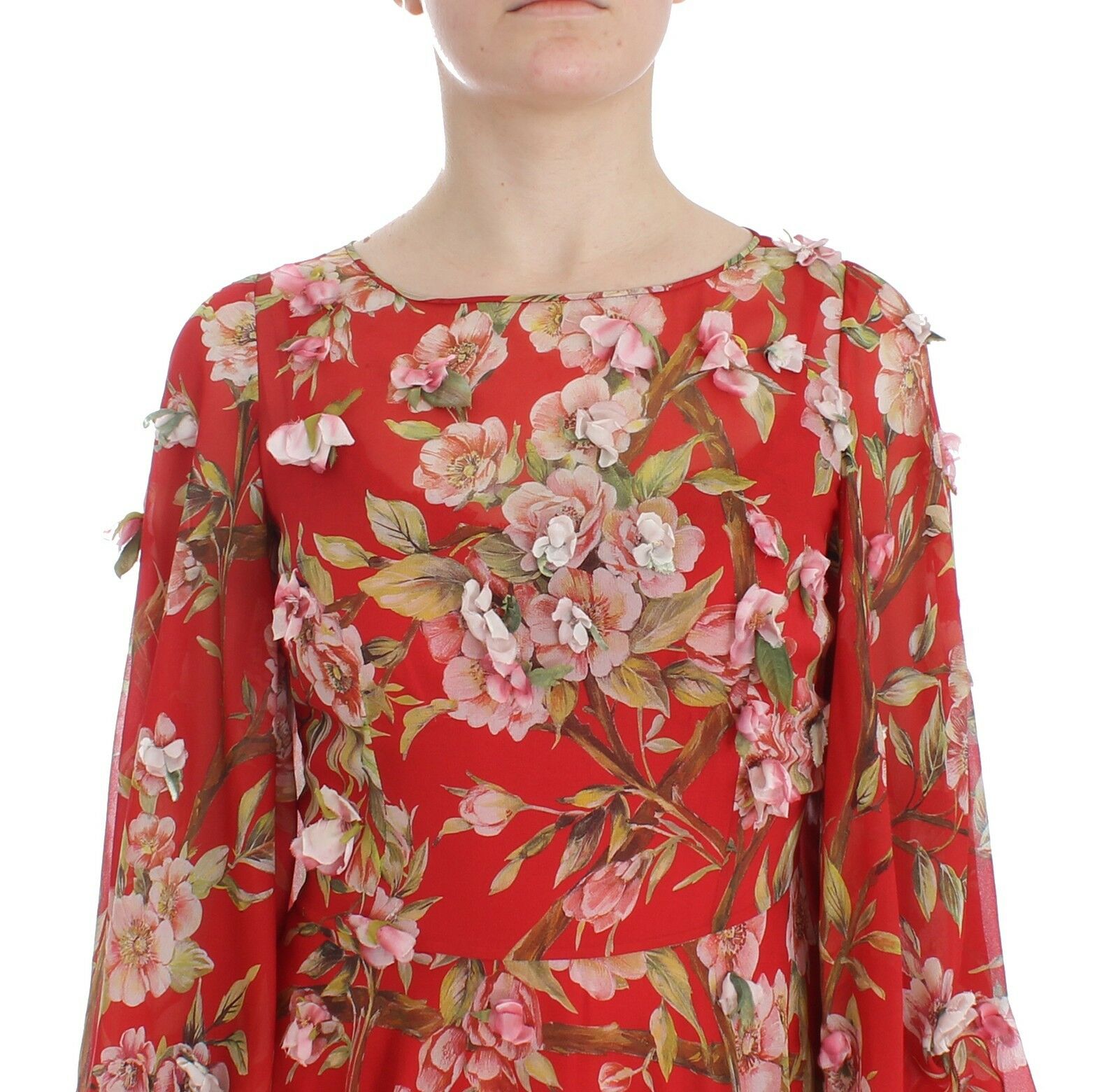 Dolce & Gabbana Red Floral Print Silk Maxi Runway Dress